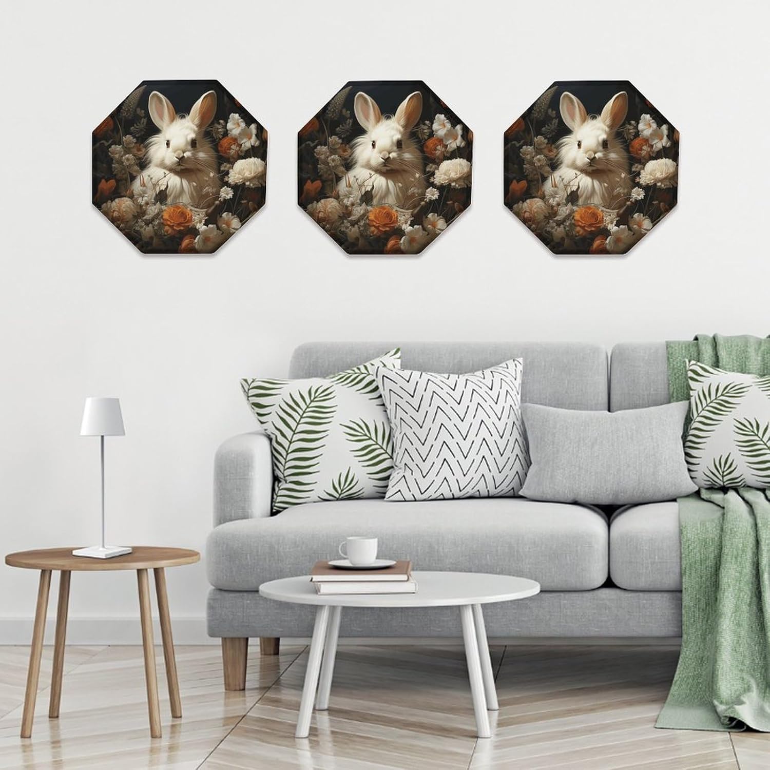 Ctagon Metal Sign for Home, Modern Display Plate for Kitchen, Rabbit And Flowers Plates Accent Hanging Wall Decorations 3PCS for Living Room, Bedroom, Hallway, Hotel