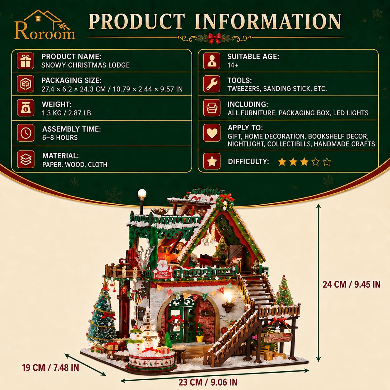 Roroom Kit fai da te in miniatura, kit per casa delle bambole innevata di