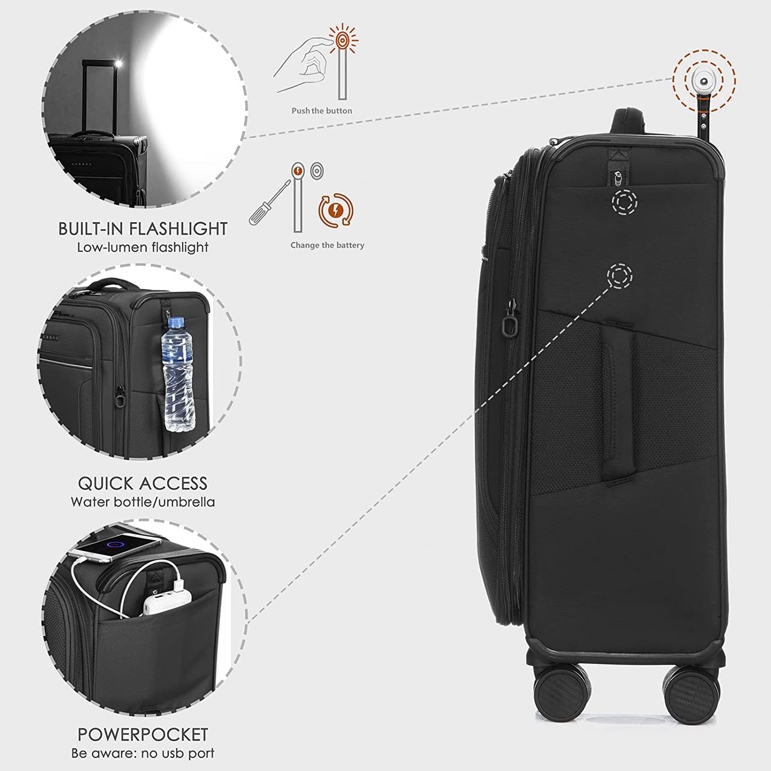 review VERAGE Toledo 2 Pieces Luggage Sets, Softside Expandable Spinner Wheel Suitcase with Flashlight, Black, 2-Piece Set(20/24)