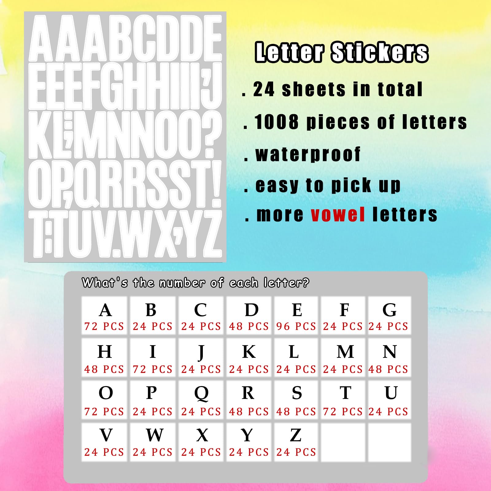 Snapklik.com : Bemeol 1248 Pieces Letter Stickers 24 Sheets 2 Inch