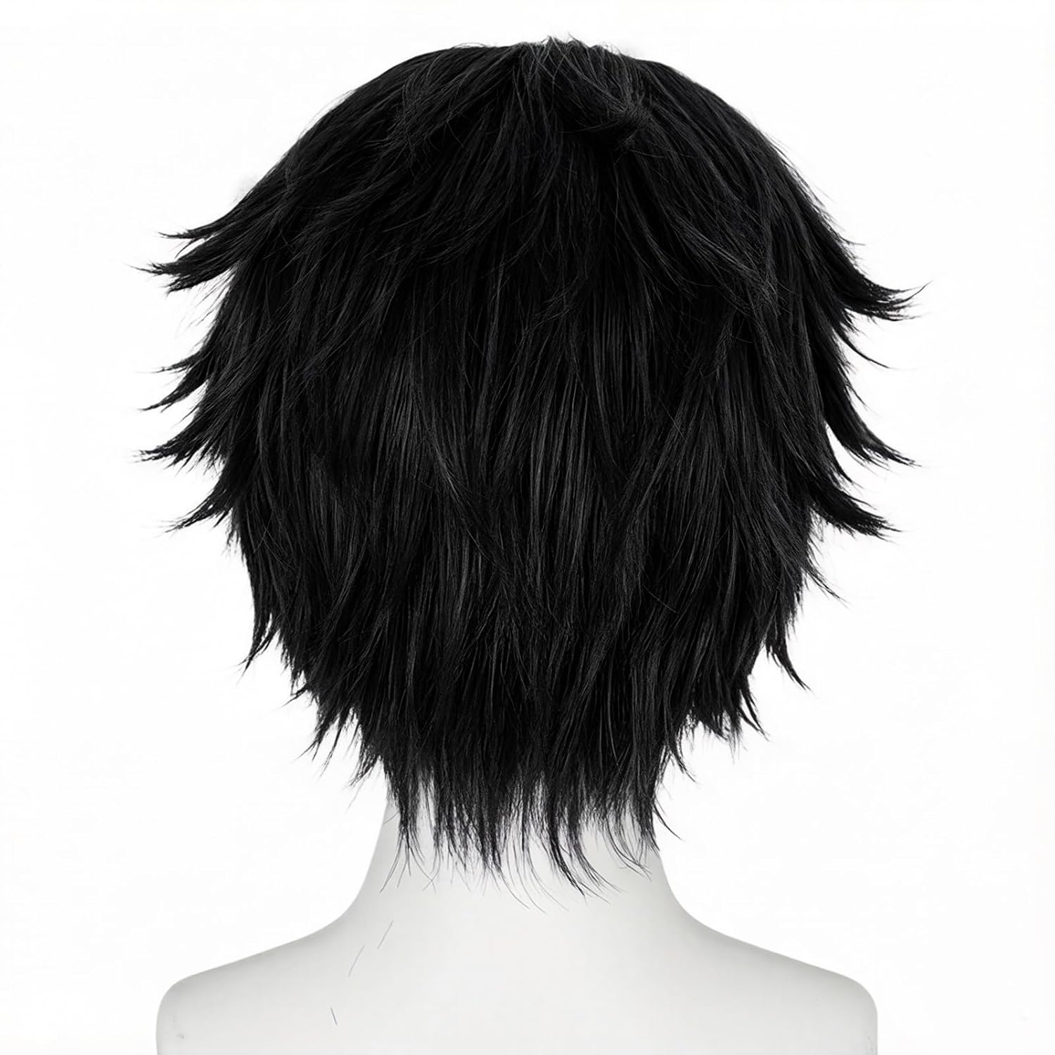 Short Black Layered Wig for Men Fluffy Wig Black Wigs Short Wigs | Cosplay Costume Party Synthetic Hair for Unisex Adults for Halloween Costume Anime Outfit + Hairnet