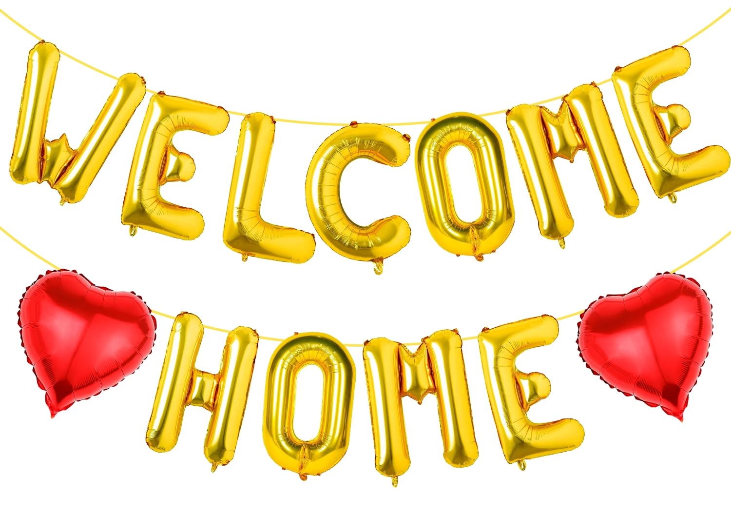 FeteDecor Welcome Home Banner - Baby Decorations Letter Banner Gold Foil Heart Foil Balloons, Medium