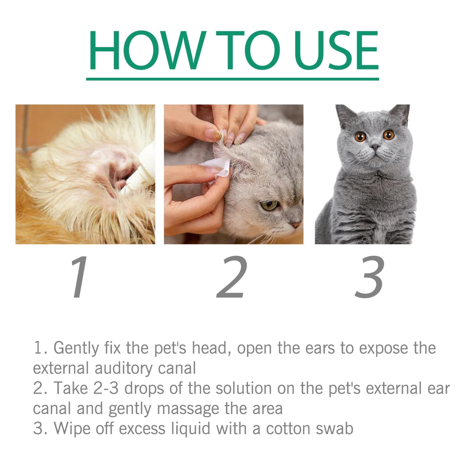 Limpiador de Orejas para Perros Y Gatos, Gotas para Los Oídos para Una Limpieza Suave Y Cuidado, Alivia El Picor Y Los Malos Olores, para Unas Orejas Limpias Y Frescas