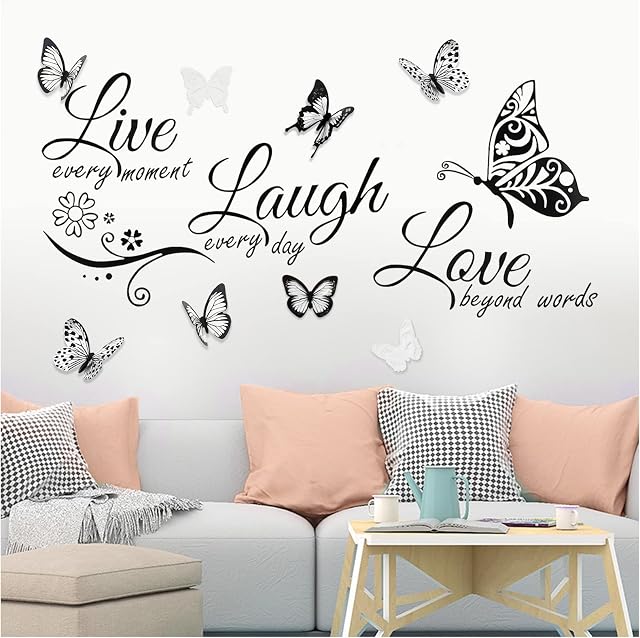 Inspirational Wall Stickers,18 PCS 3D Black and White Butterfly Wall Stickers, Quotes Letter Wall Art Decals Set, for DIY Home Bedroom Living Room Office Decoration, Party and Birthday