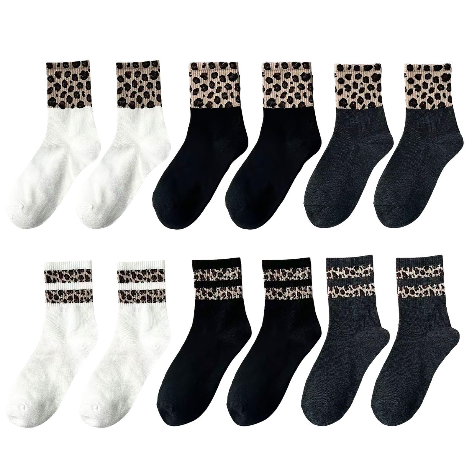 EOWVISN 6 Pairs Of Leopard Striped Socks, Mid-Tube Casual Socks, Soft And Comfortable, Breathable, Girls' Socks, And Foot Supplies.