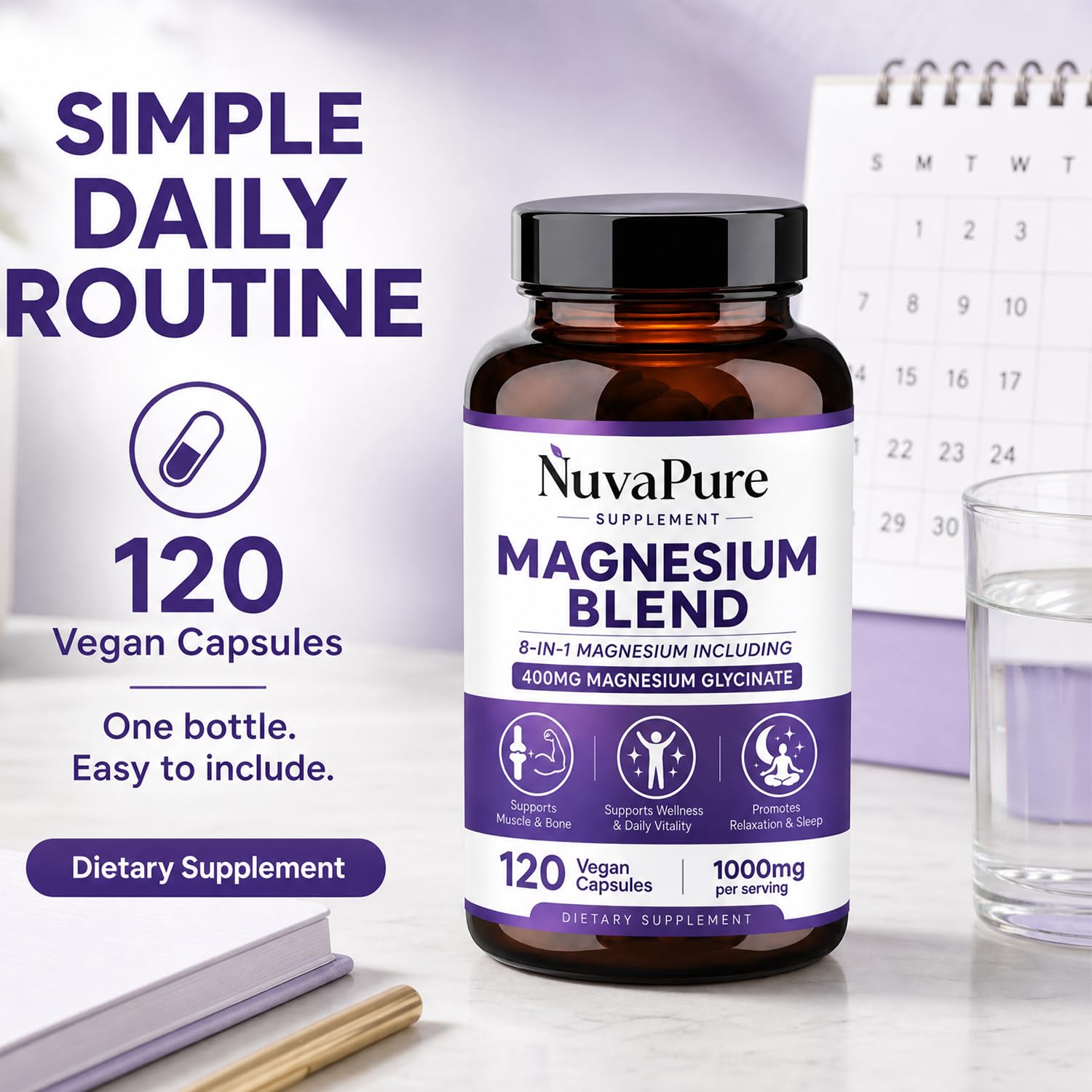 Magnesium Blend, 8-in-1 Magnesium Complex with Magnesium Glycinate, Supports Relaxation, Muscle Function, Energy & Daily Wellness, 120 Vegan Capsules (White, 1Pcs) — Amazon image 2