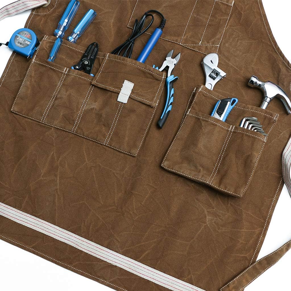 Jeanerlor Water-Resistant Work Aprons Heavy Duty Waxed Canvas Tool Apron