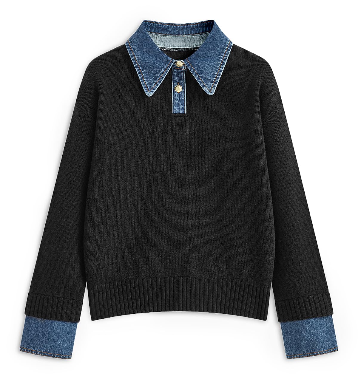 ETCYY Womens Oversized Sweater Cozy Fall Long Sleeve Button Up Denim Polo Pullover Tops Sweatshirt Tunic Collared Sweaters