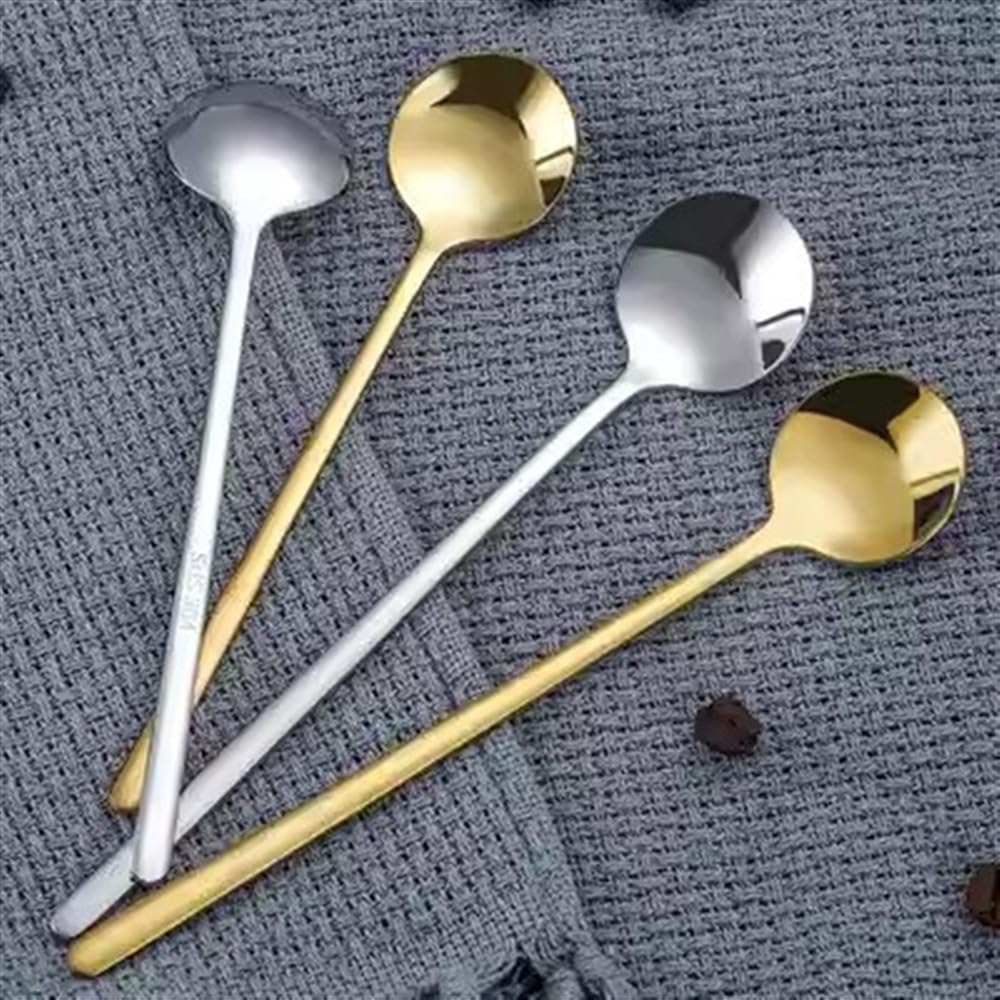 Cuillère 304 Petite cuillère à Dessert de Grande qualité en Acier Inoxydable à Long Manche for la Maison Cuillère de Table(Silver)