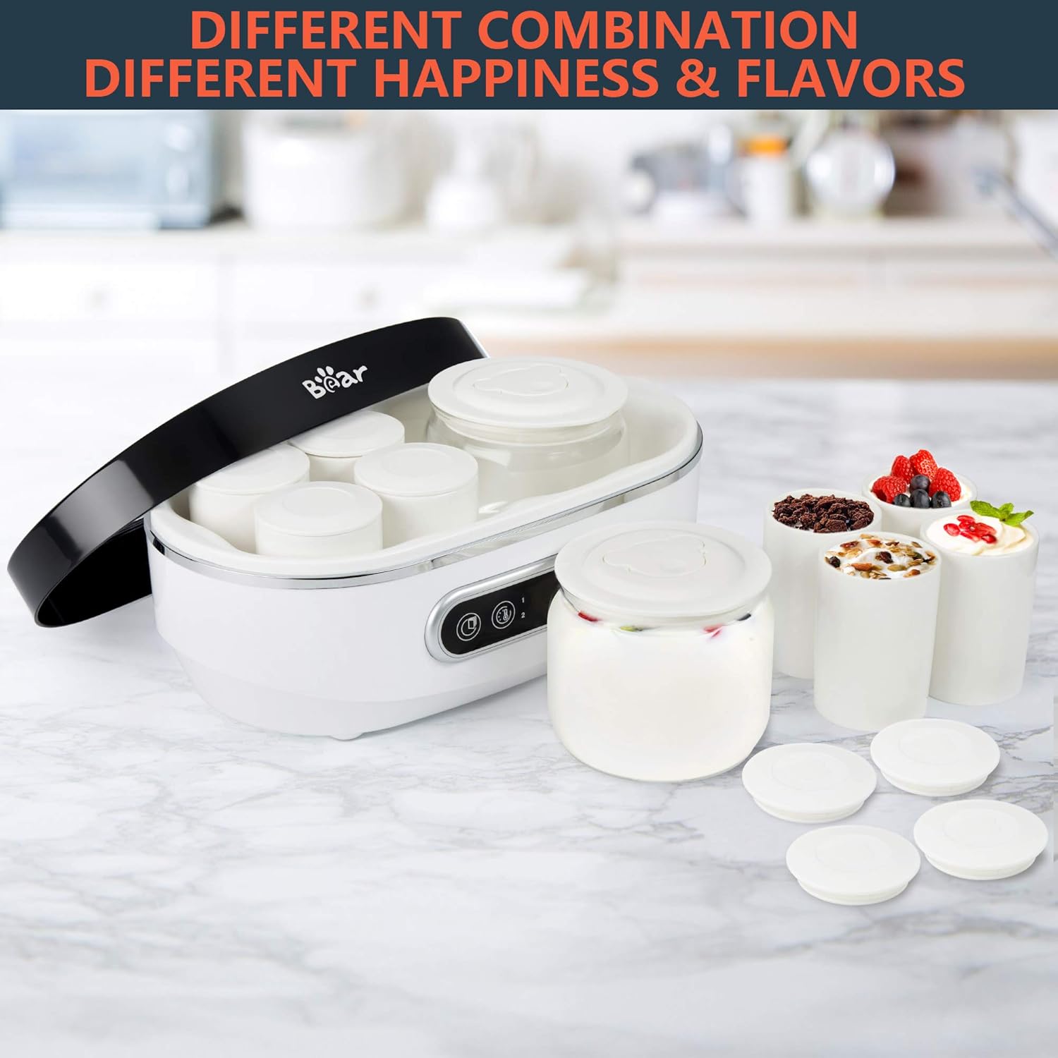 Bear 2-in-1 Yogurt Maker, Plant Yogurt Maker with 10 Cups (2 * 21oz Glass Jars & 8*Ceramic Cups),Yogurt Maker Machine with Timer & Temperature Control, Automatic Digital Display Yogurt Maker: Home & Kitchen