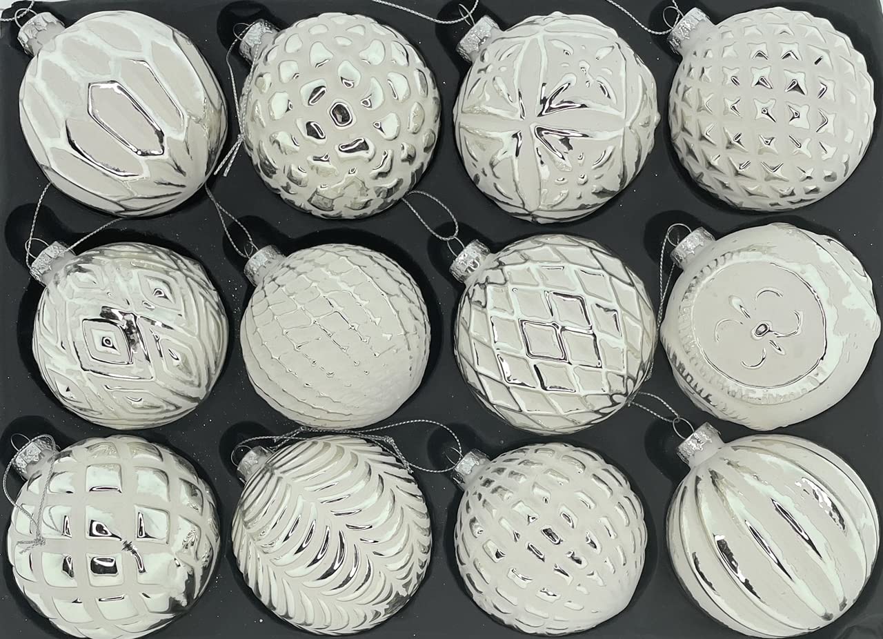 MC Trend Lot de 12 boules de Noël élégantes en verre de luxe Ø 8 cm Boules de Noël Décoration de Noël Rouge/Or/Argent Transparent (assortiment K)