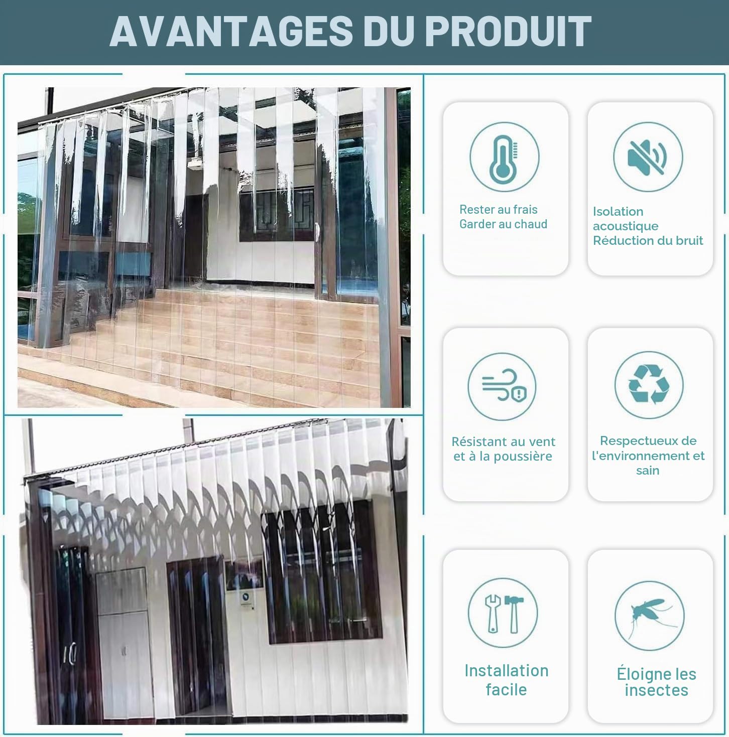 Rideau à lamelles PVC - 0,6 x 164 m - 2 mm - Transparent - Industriel - Résistant - Garage/Maison animaux