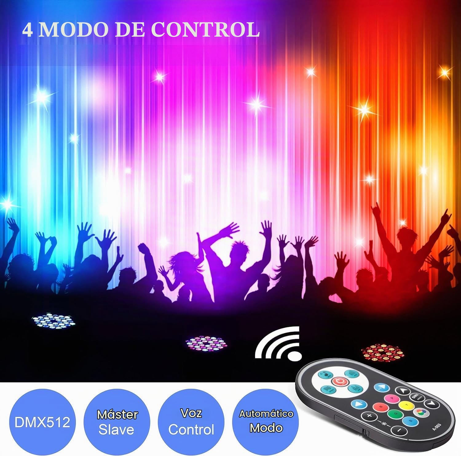 U`King 4 PCS RGB Focos Par 36 LED con Bolsa, 72W Luces Escenario con Control Remoto y Modo de Activación de Sonido, Luz de Discoteca para Fiestas Navidad DJ Bar
