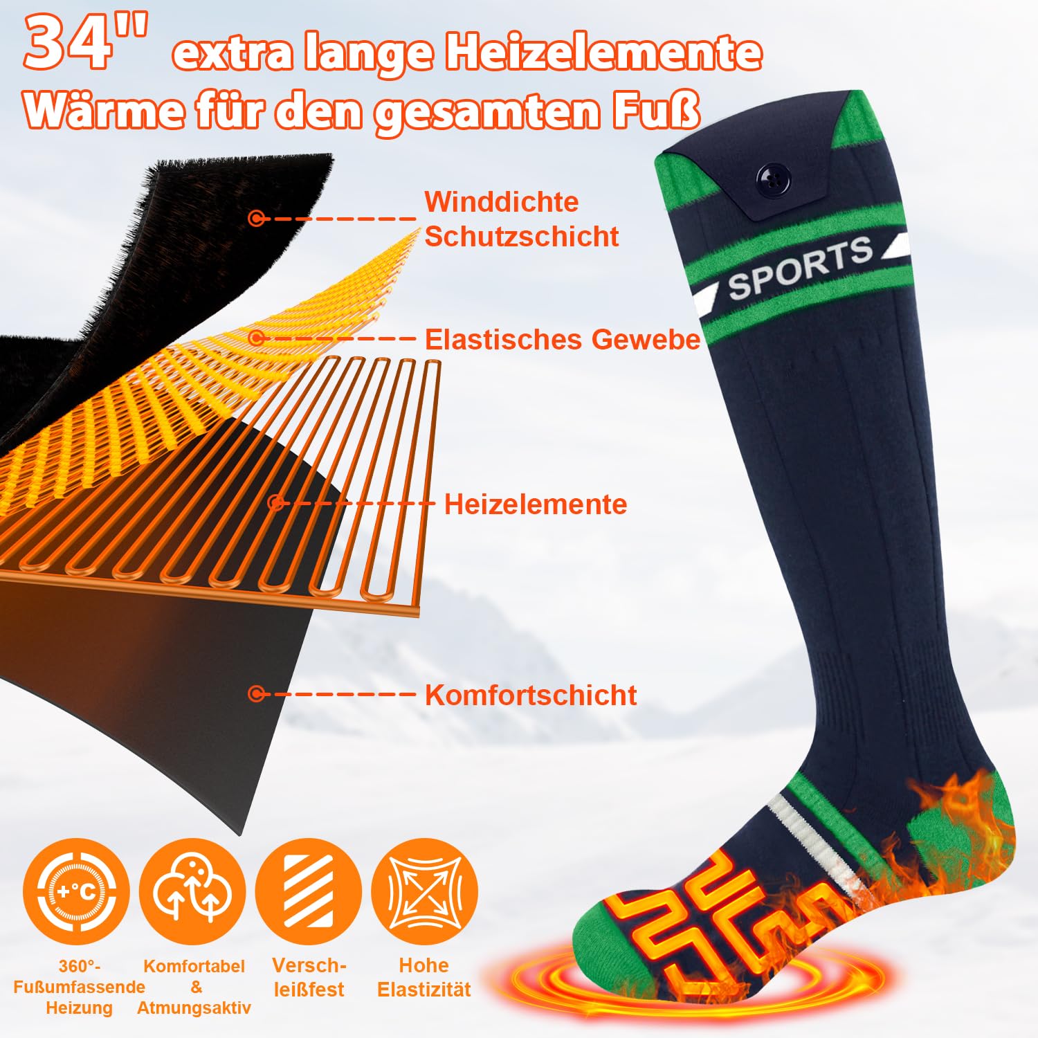 Beheizbare Socken Beheizte Socken,Heizsocken Skisocken 8000 mAh Wiederaufladbare Warme Socken Fußwärmer mit APP-Steuerung Warme Winter Socken Männer Frauen