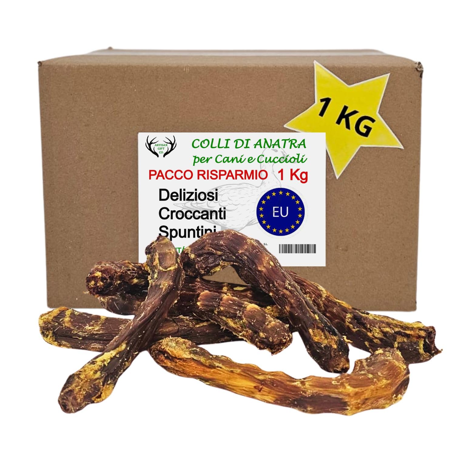 Collo di Anatra per Cani, 1 kg | Snack Naturale Essicato per Cani e Cuccioli