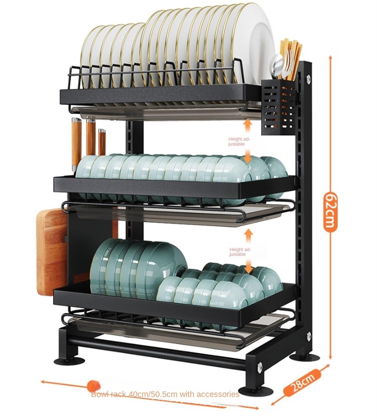 Escurreplatos Escurridor De Platos Mostrador, Rejilla Secado con Soporte para Cuchillos, Estante para Utensilios, Secadora 3 Capas Organización Cocina