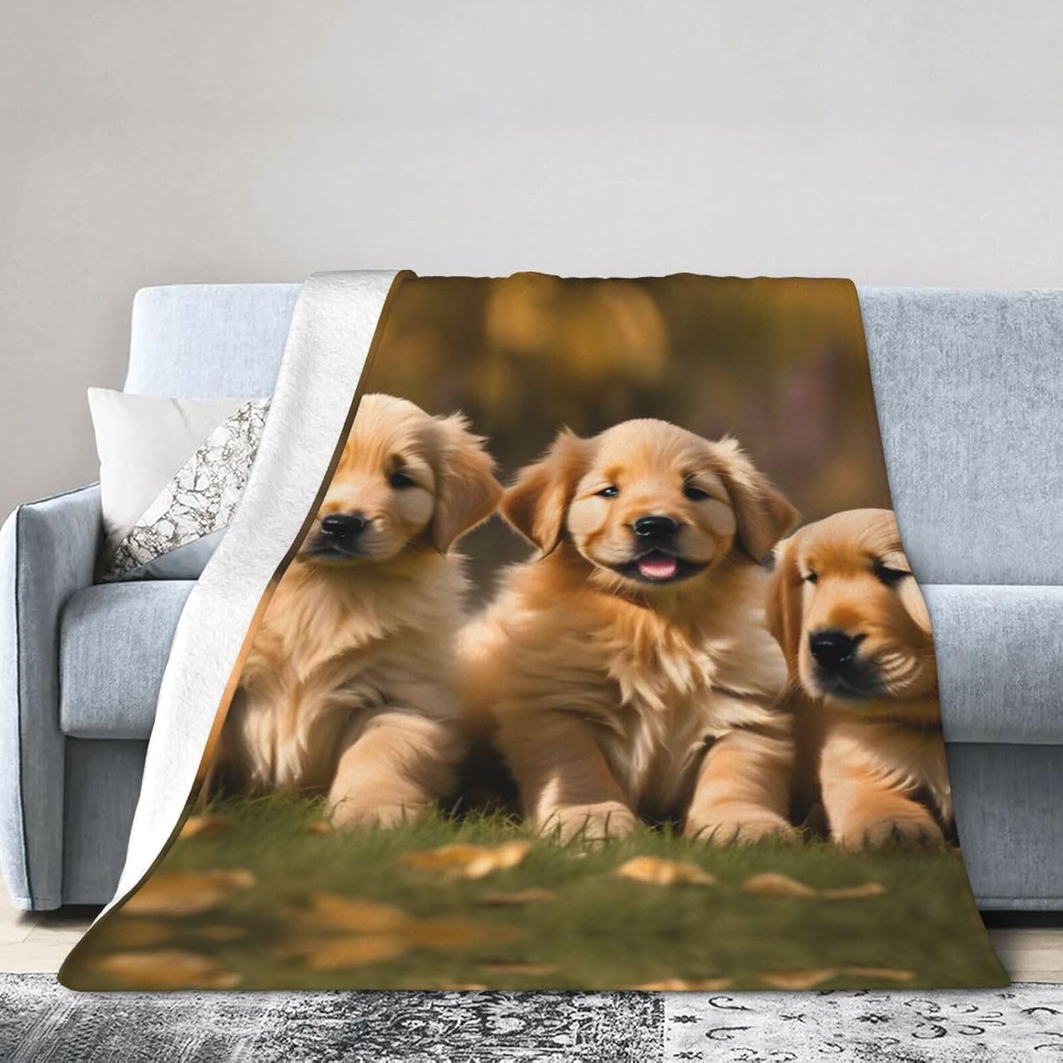 Golden Retriever Dogs Puppies Pets Ultra-Soft Flannel Fleece Blanket-Perfect for Bed,Sofa,Camping,Cold Movie Nights and Travel