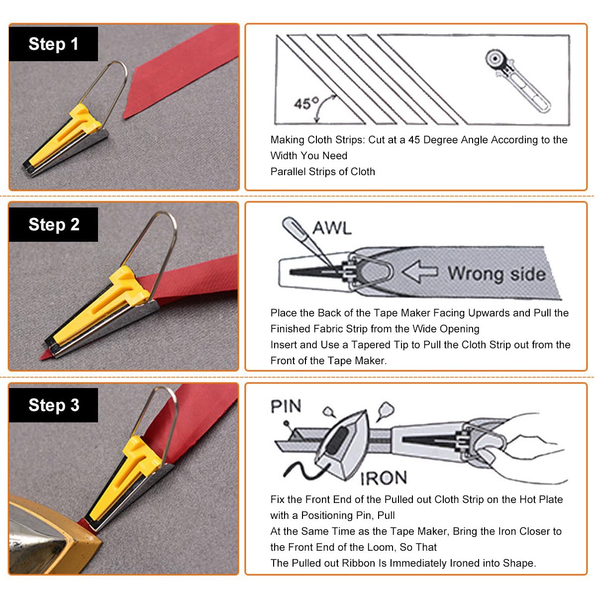 Set 4 Dispositivi Per Bande Sbieco - Larghezze 6mm, 12mm, 18mm, 25mm Per Cucito - Foto 13