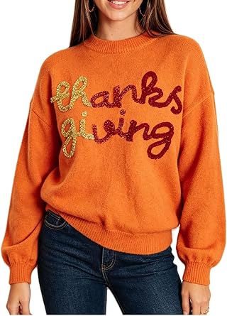 Yiulangde Merry Christmas/Thanksgiving Embroidered Gobble Sweater for Women
