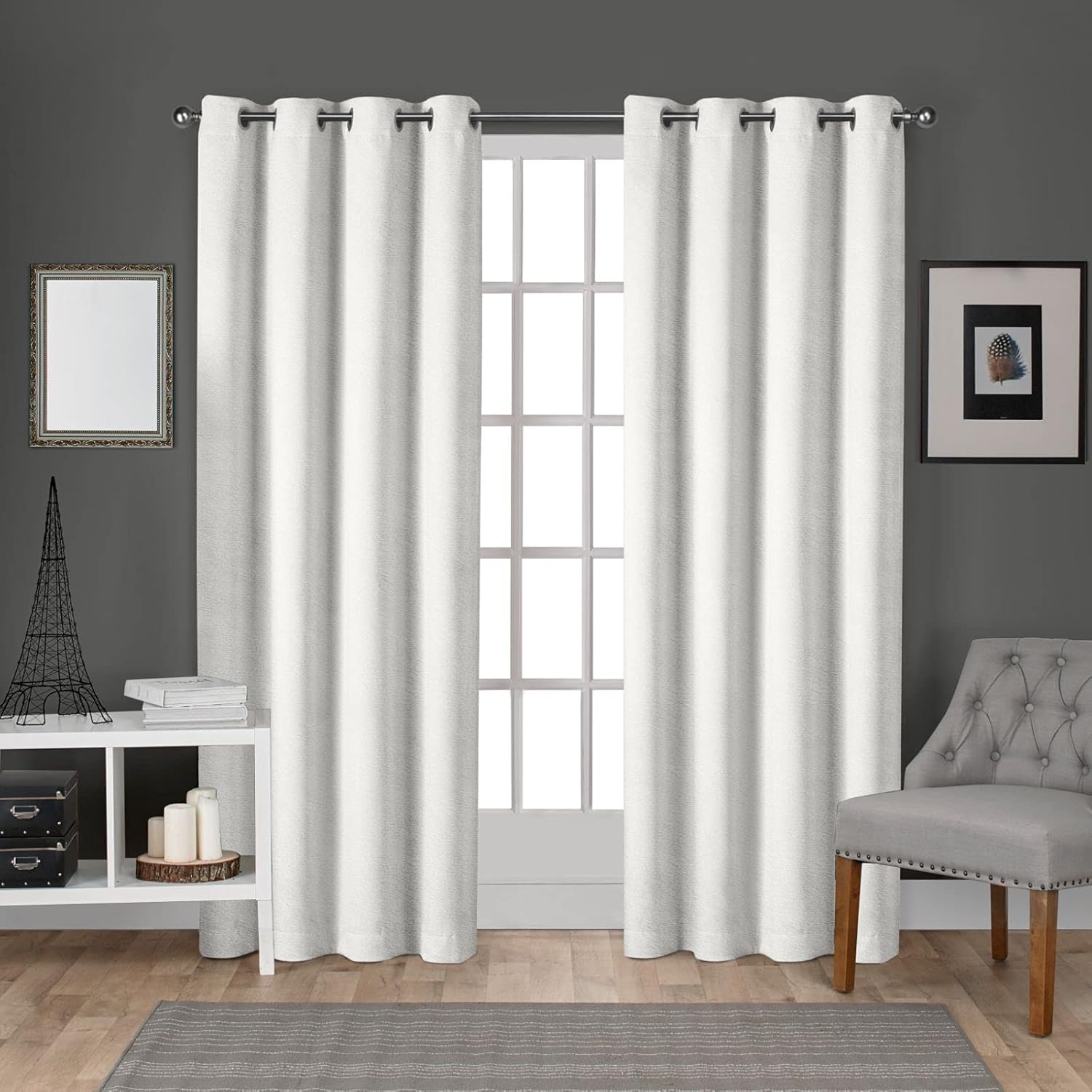 Exclusive Home Velvet Heavyweight Light Filtering Grommet Top Curtain Panel Pair, 54"x108", Winter White