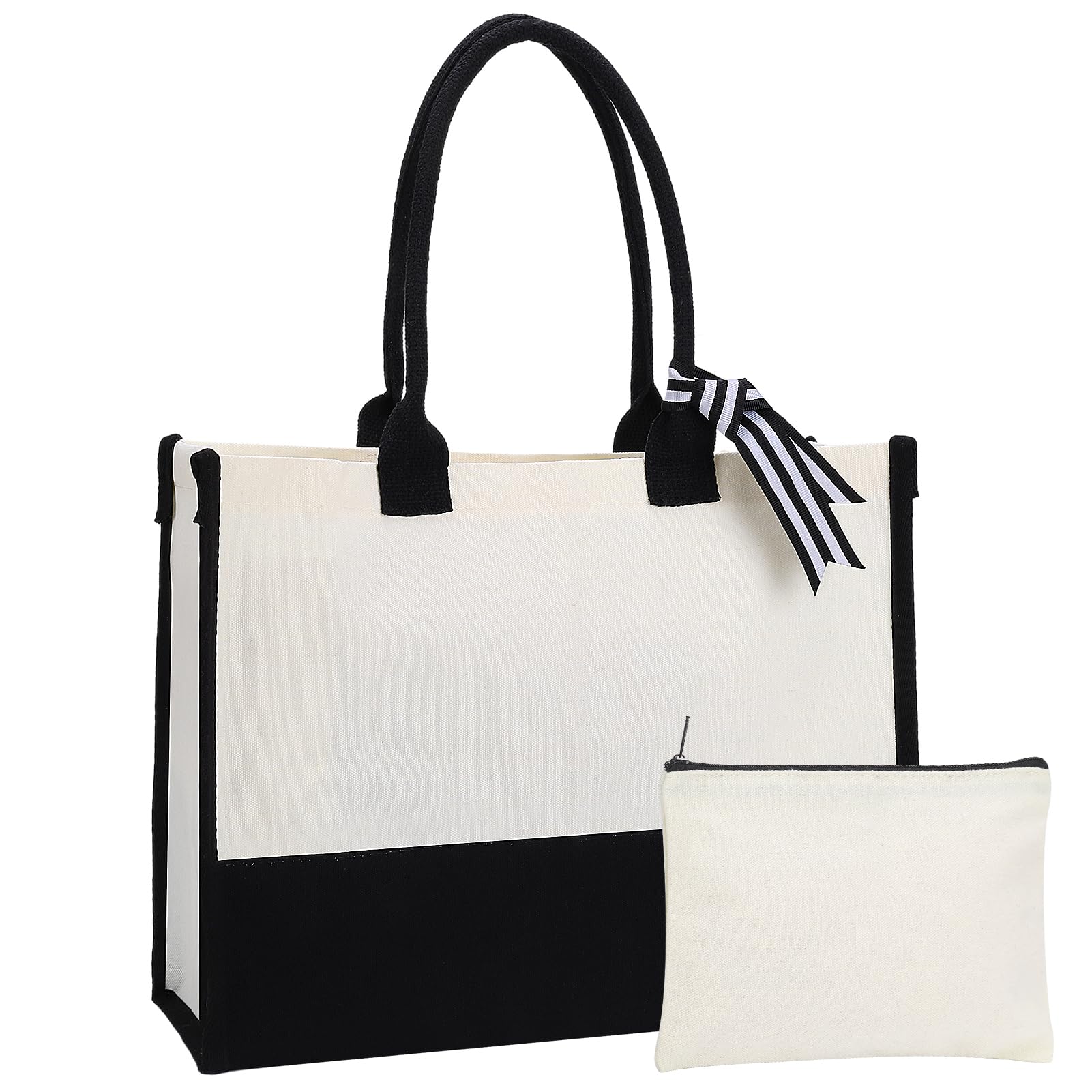 Canvas Tote Bag for Women with Makeup Bag, Personalized DIY White Tote Bag with Zip, Reusable Handbag Gifts for Women Mom Teachers Friends Bridesmaids