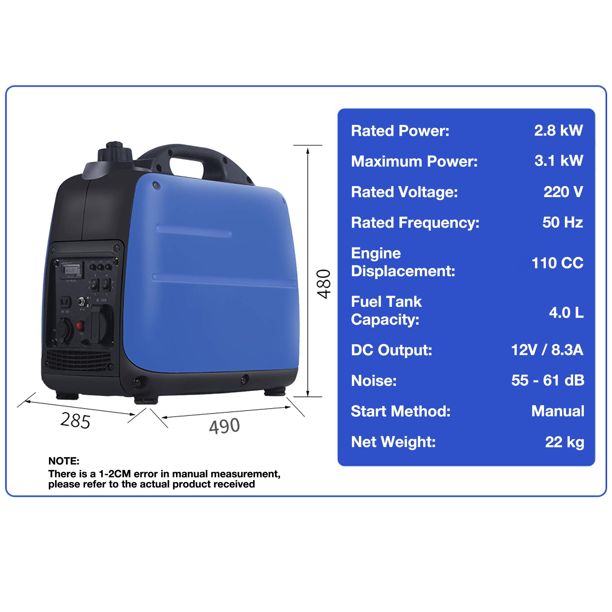 TGHY Generatore di Corrente Inverter da 3100 Watt con modalità Eco e Spegnimento del Carburante Ultra Silenzioso e Leggero Alimentato a Benzina Alimentazione di Emergenza