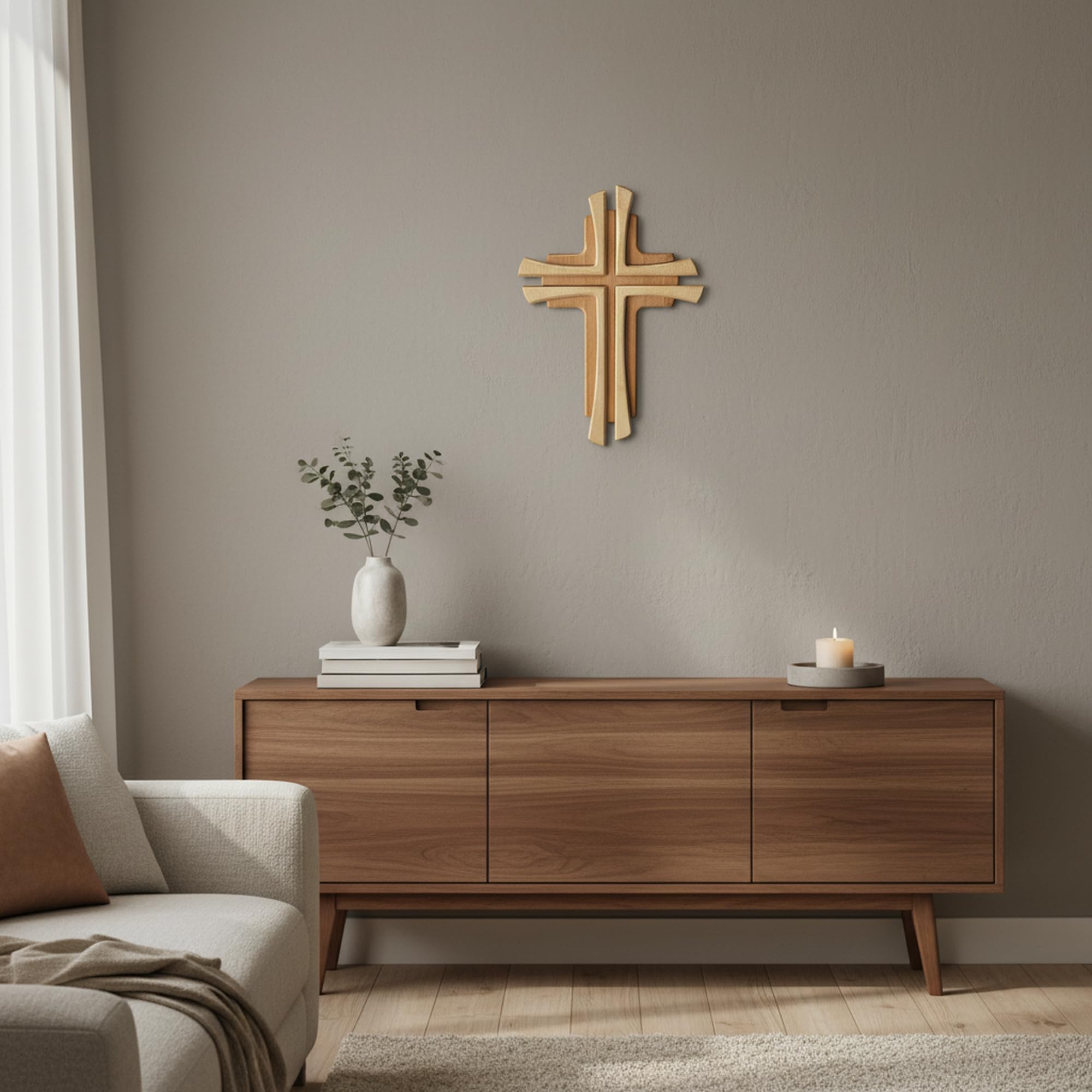 Kalner Präsente Crucifix en bois de hêtre mural moderne