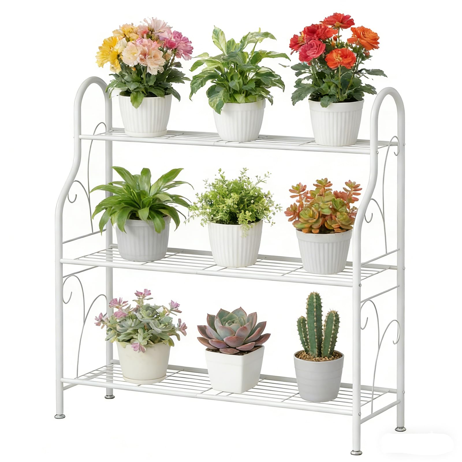 Dazioter Plant Stand Indoor Outdoor Plant Shelf 3 Tier Metal Corner Holder for Living Room Balcony Garden, White