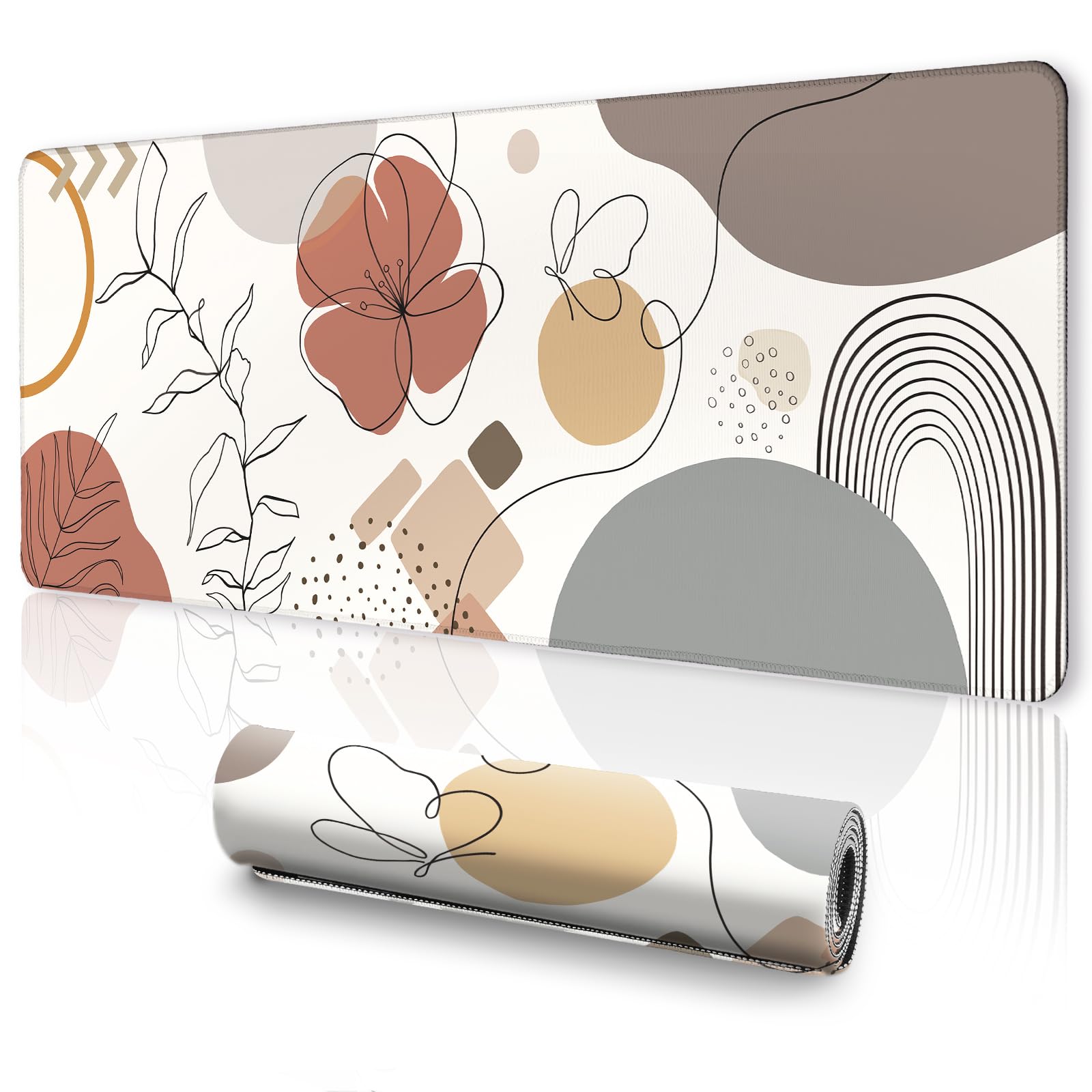 Mats on Top of Desks, Large Desk Mat, Cute Mousepad, Boho Mouse Pad, Abstract Mid Century Modern Tropical, Neutral Office Supplies, 31.5x11.8'' XL