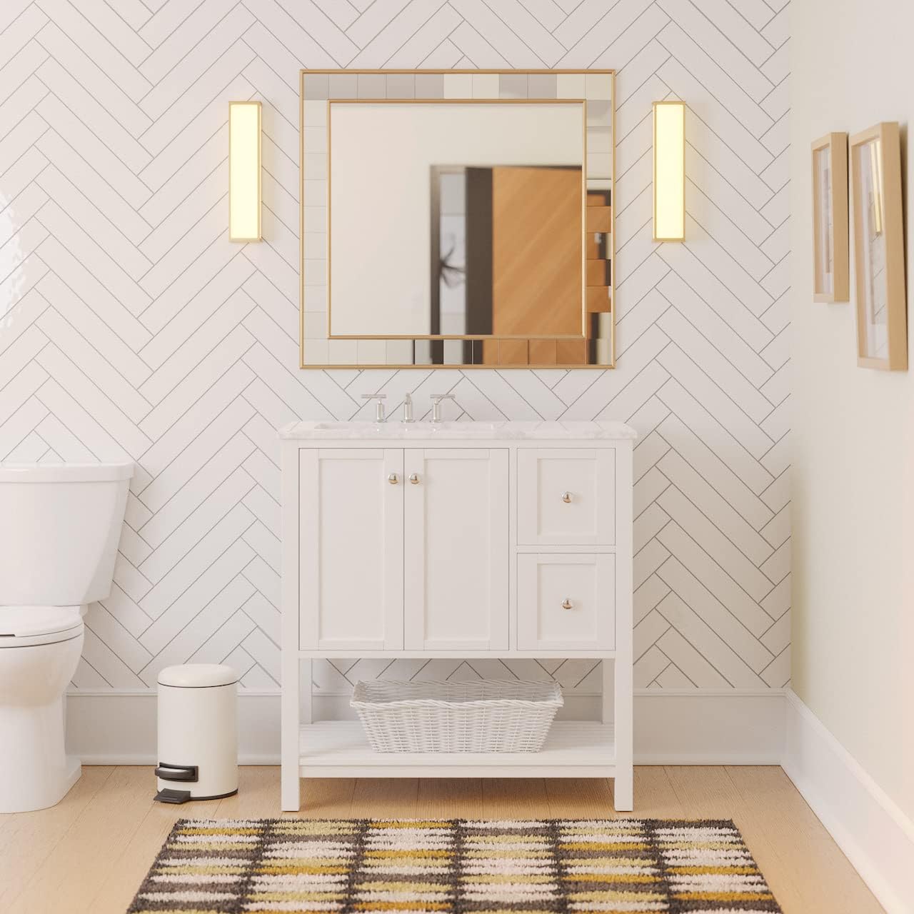 Kitchen Bath Collection Lakeshore 36-inch Bathroom Vanity (Engineered Carrara/Chocolate): Includes Chocolate Cabinet with Engineered Carrara Countertop and White Ceramic Sink