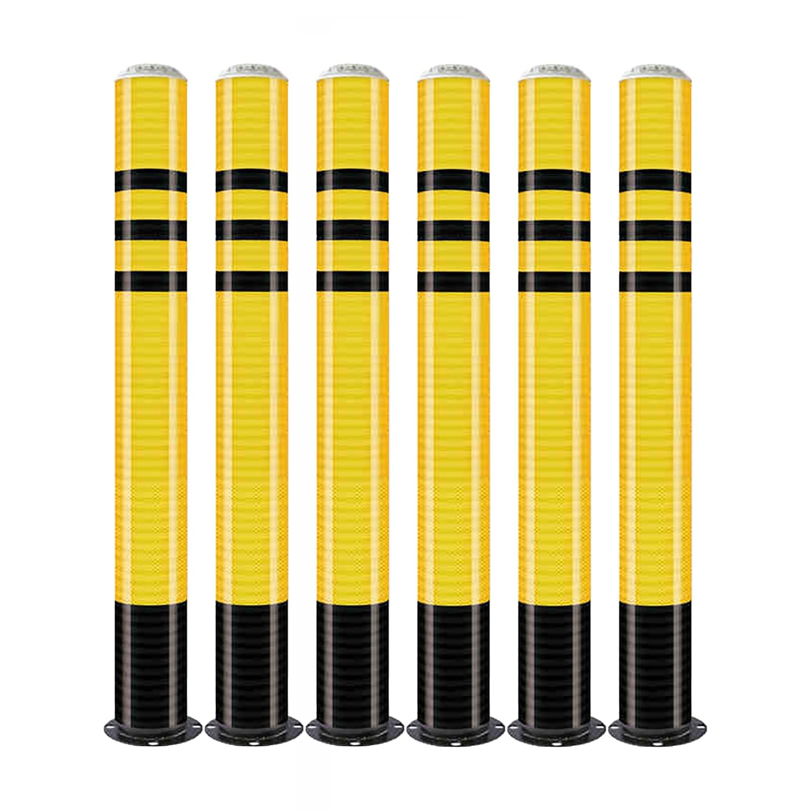 SGKOMN Yellow Metal Safety Bollard Parking Post - Reflective Tape & Anchor Bolts for Driveways, Traffic-Sensitive Areas, 6PCS Safety Barrier Bollards for Enhanced Visibility, 6pcs-Yellow