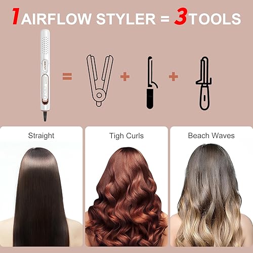 Miniatura 8 de OBEST Plancha rizadora de flujo de aire de 360, alisador de cabello 2 en 1, plancha plana de cerámica, rizador de viaje, calentamiento rápido PTC