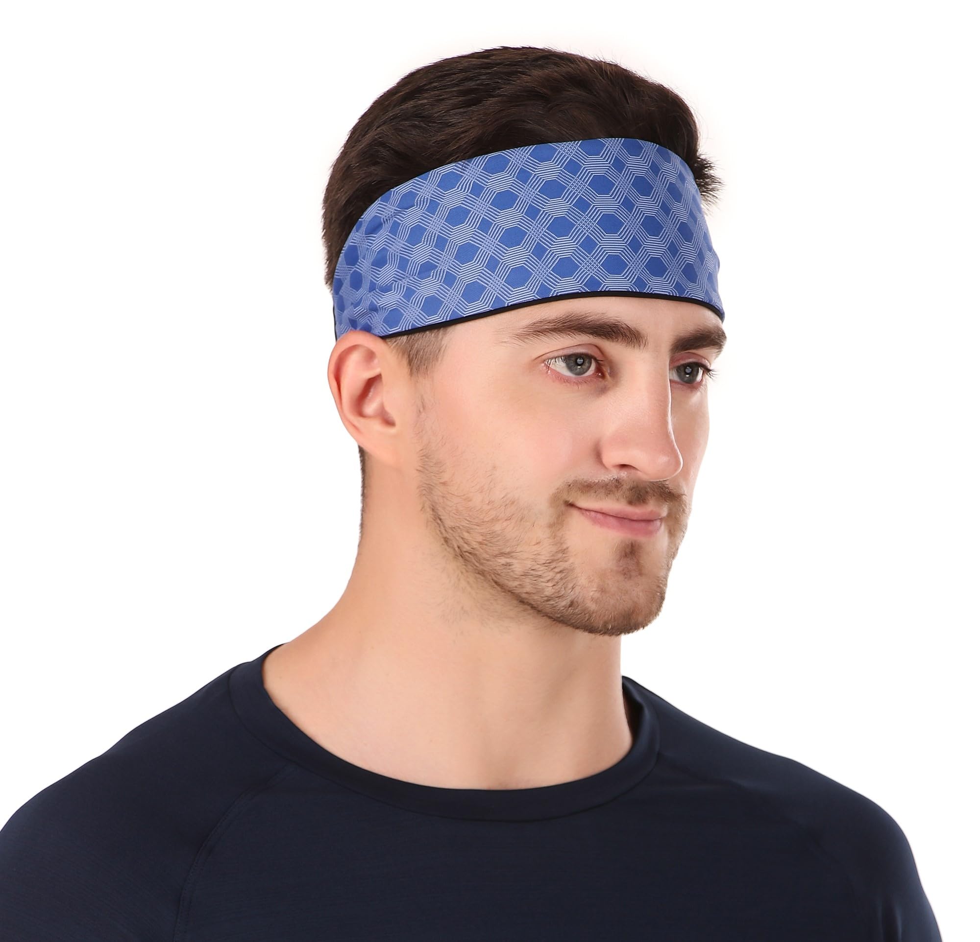 ReDesign Apparels Nylon Performance Headband For Men And Women - Running, Cycling, Yoga, Tennis, Badminton & Other Sports (Multiple Colors) (Navy Spiral) Blue