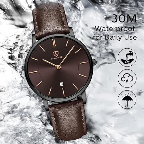 Miniatura 6 de L LAVAREDO Reloj para hombre, extremadamente delgado, minimalista, analógico, de cuero, con horafecha, regalo de cumpleaños para hombres, novio