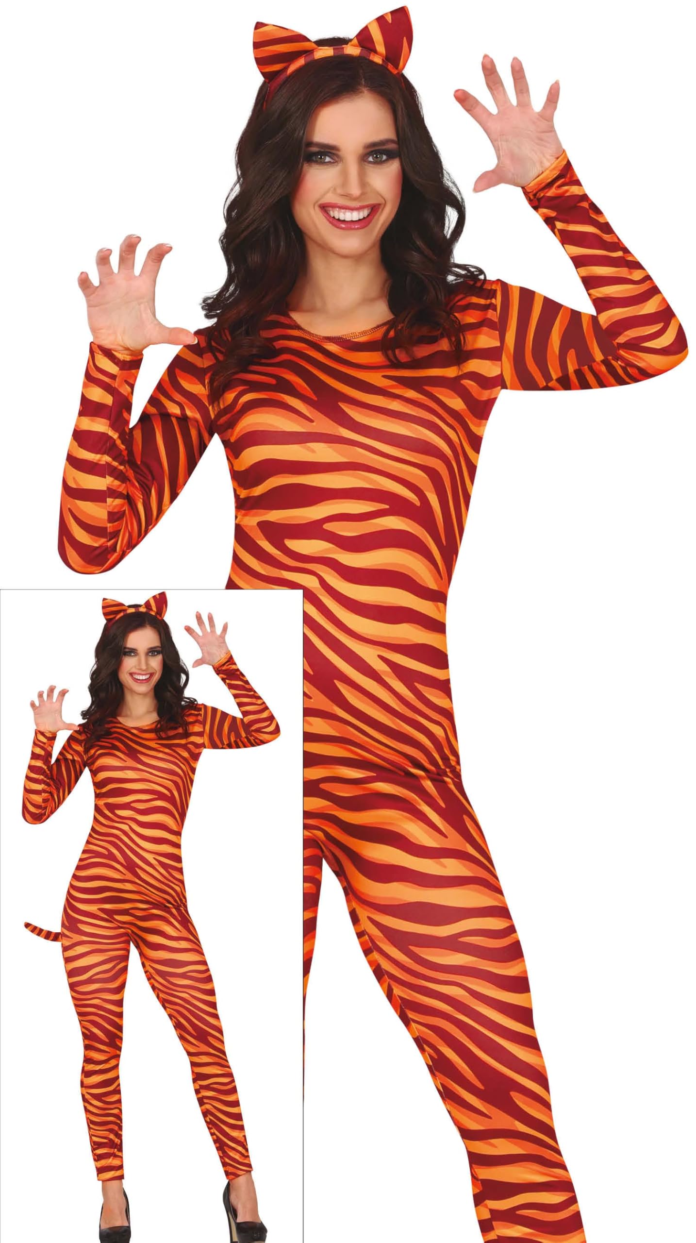 FIESTAS GUIRCA Sexy Tiger Fancy Dress Women - Striped Cat Suit & Tiger Headband- Fancy Dress Costumes for Women Size M