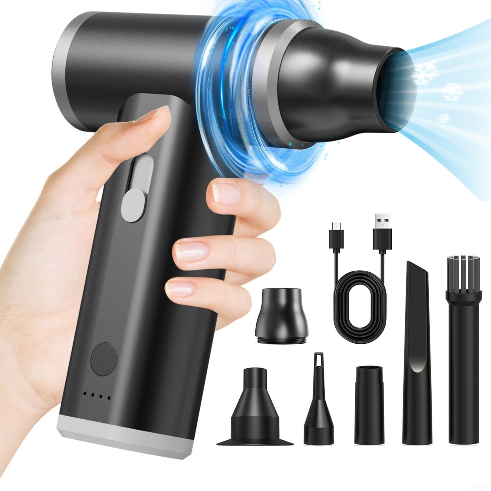 Aspirapolvere Elettrico Senza Fili 120000 Giri/min, 4000 mAh Per Batteria Scatola Aria Compressa Sostituzione, Lega di Alluminio Vento Forte Per Pulizia Elettronica, Esterni, Con 5 Accessori E Cavo di
