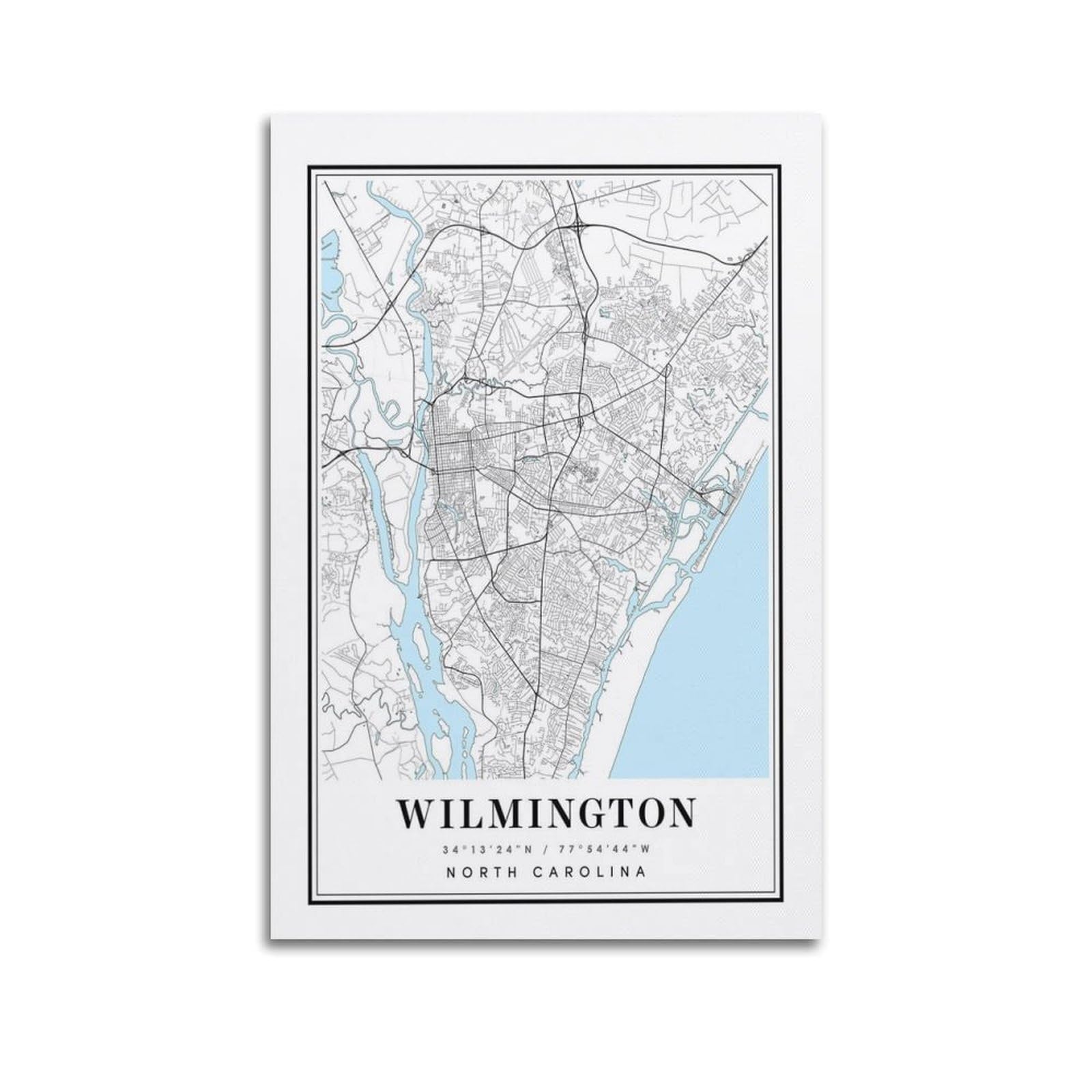 xiaoxiaoshen Wilmington NC Map Canvas Poster Wall Art Prints Room Aesthetic Murals Bedroom And Living Decorations 20x30inch(50x75cm)
