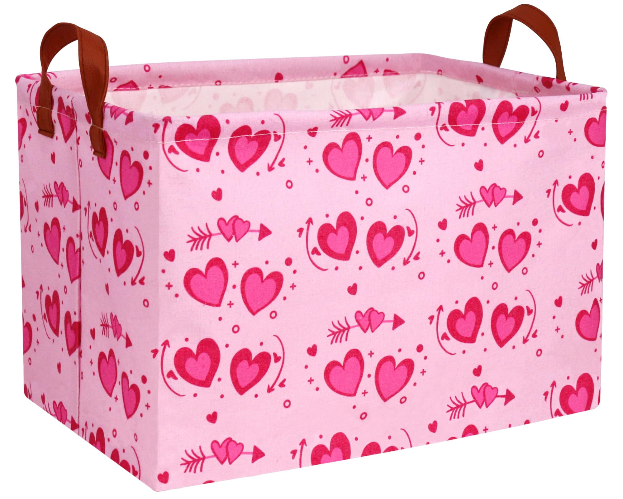Pink Valentines Day Basket Large Foldable Heart Shaped Storage Box for Gifts Kids Empty Storage Bins Rectangular Toy Organizer Decor (Two Love)