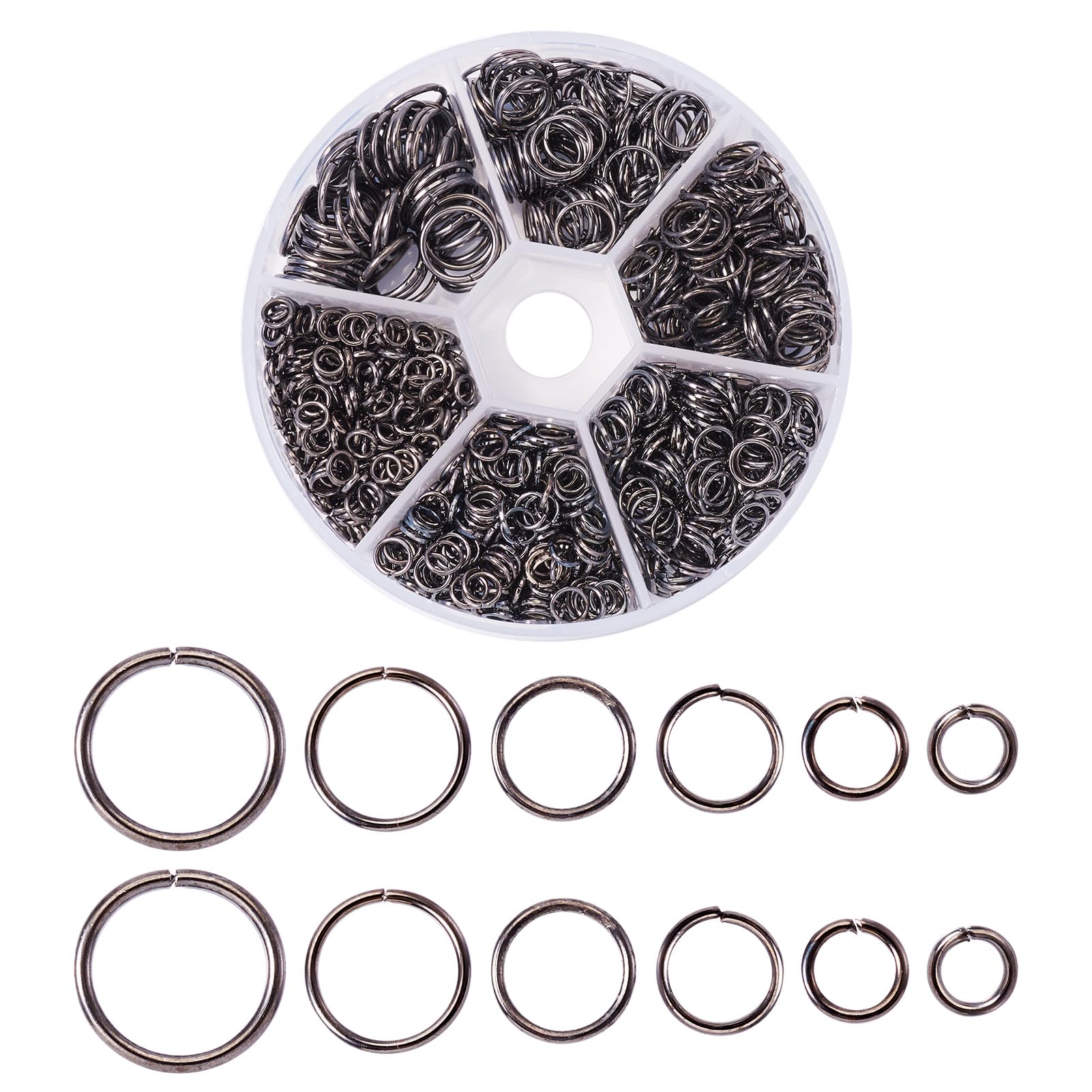 Pandahall 1Box/1745pcs Iron Open Round Jump Rings Split Rings Single Loop for Jewelry Makings 4mm/5mm/6mm/7mm/8mm/10mm Gunmetal