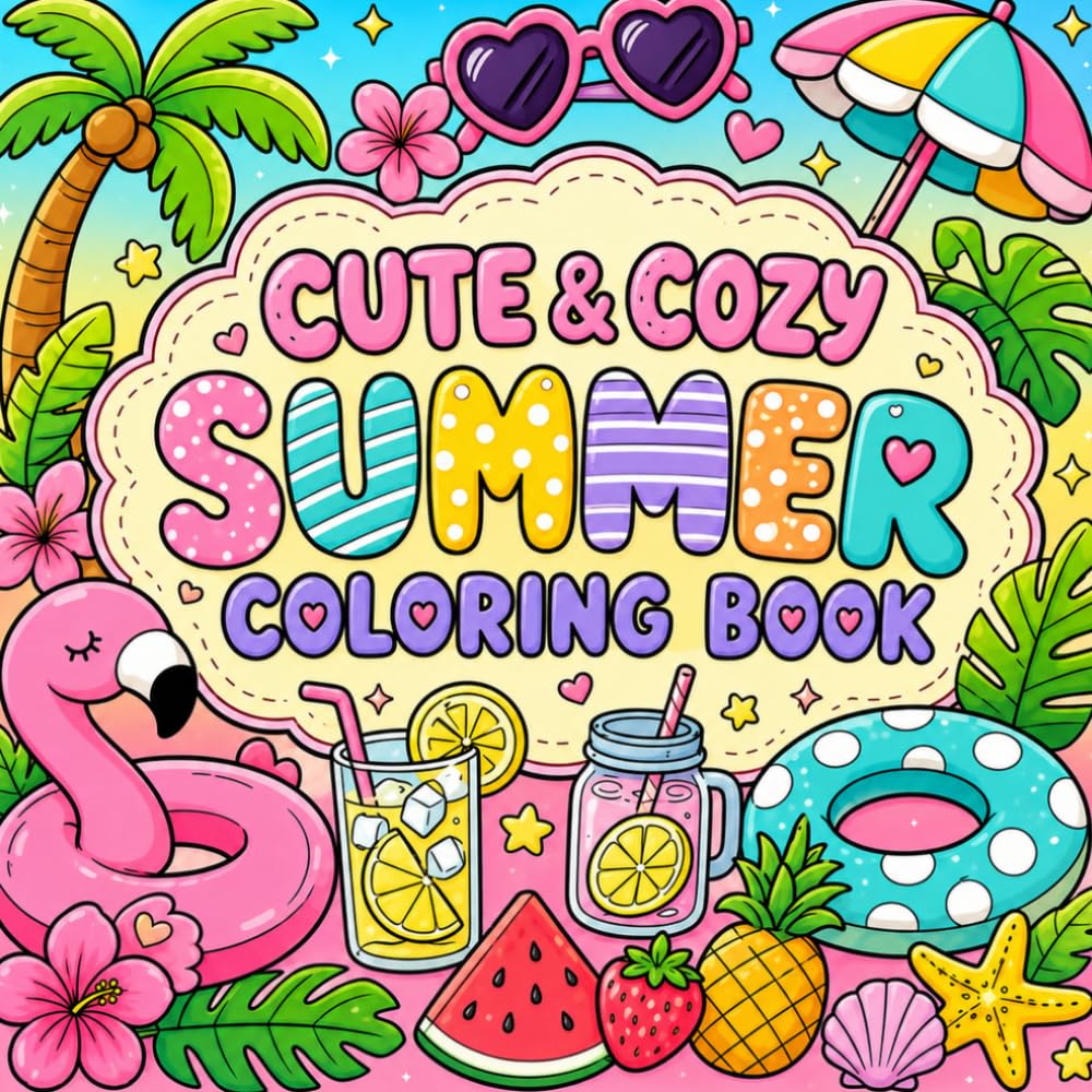 Cute & Cozy Summer Coloring Book: Bold and Easy Tropical Coloring Pages Filled with Beach Vibes, Pool Floats, Fruits, Flowers and Relaxing Summer Fun