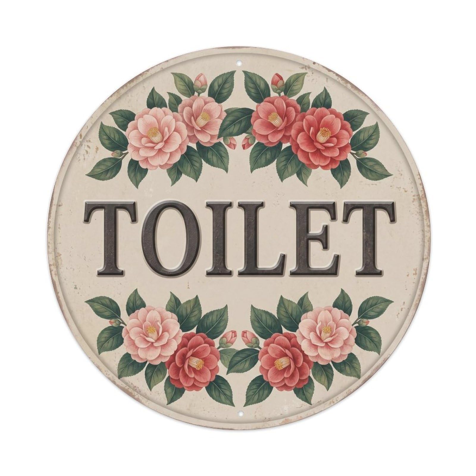 Okahys 8X8inch(20X20cm) Toilet(Wc) Signage Camellia Vintage Metal Tin Sign