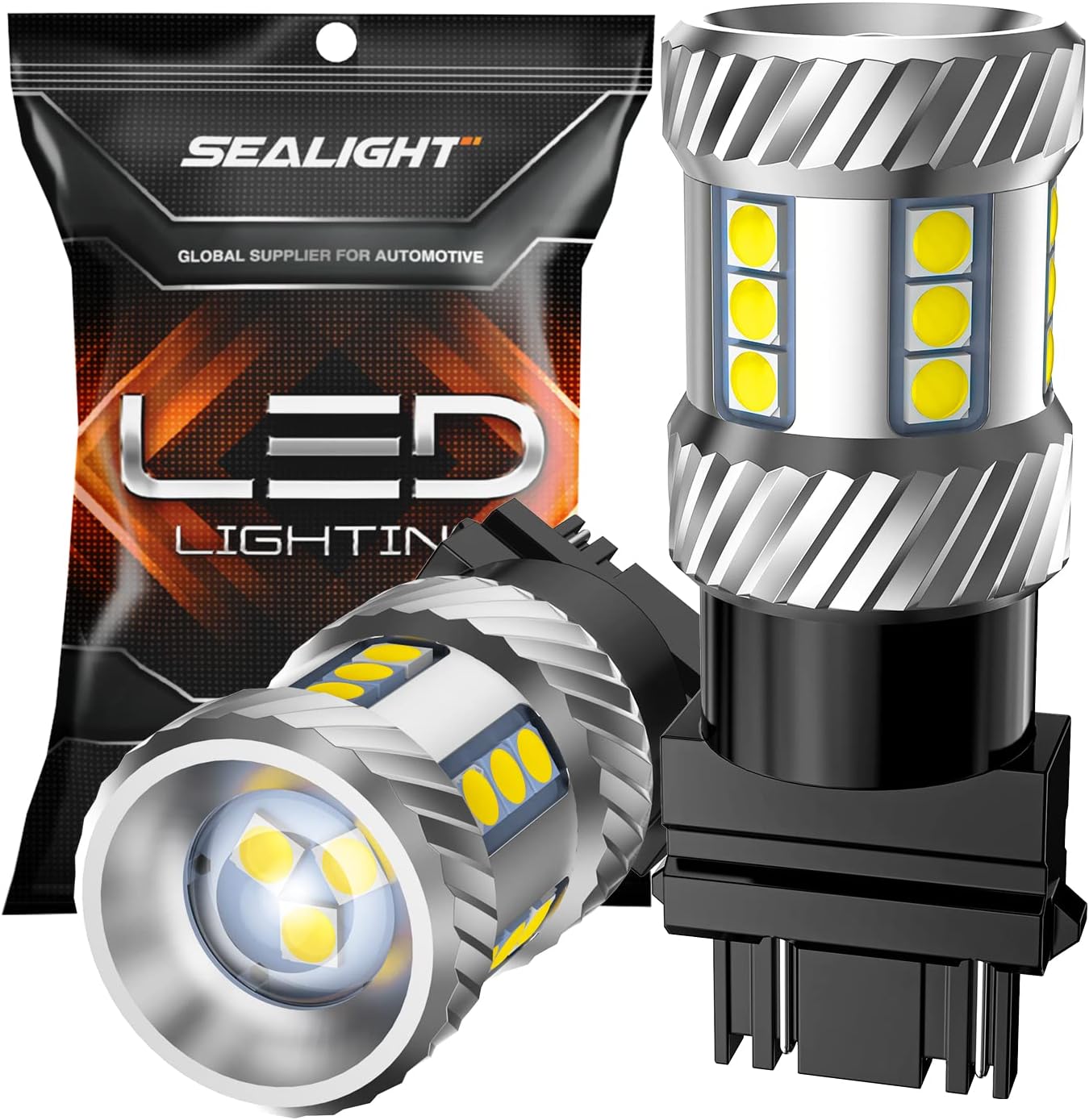 SEALIGHT 3157 LED Bulb Reverse Light, Brake Bulbs 600% Brighter 6000K 1800LM Super Bright 3056 3156 3057 LED Bulbs with Projector Len for DRL Tail Brake Turn Signal Lights, White 2PCS