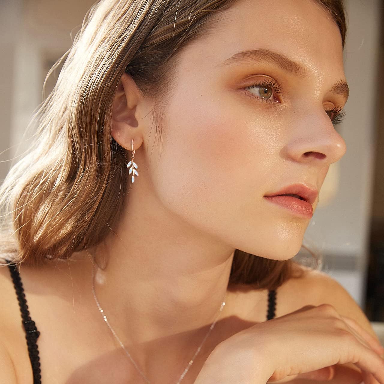 CiNily Opal Dangle Drop Earrings White Gold or Rose Gold Plated Opal Jewelry for Women Girls Wedding Earrings - Image 2