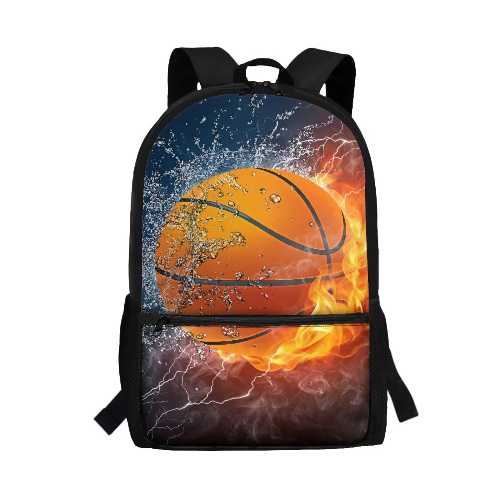 Dngkaoje Boys Basketball Flame Flame Basketball Backpack School Bag For Children 10-12 Years Old,Basketball Print Bookbag For Kid 17Inch Casual Daypacks Rucksack For Middle School With Adjustable Strap