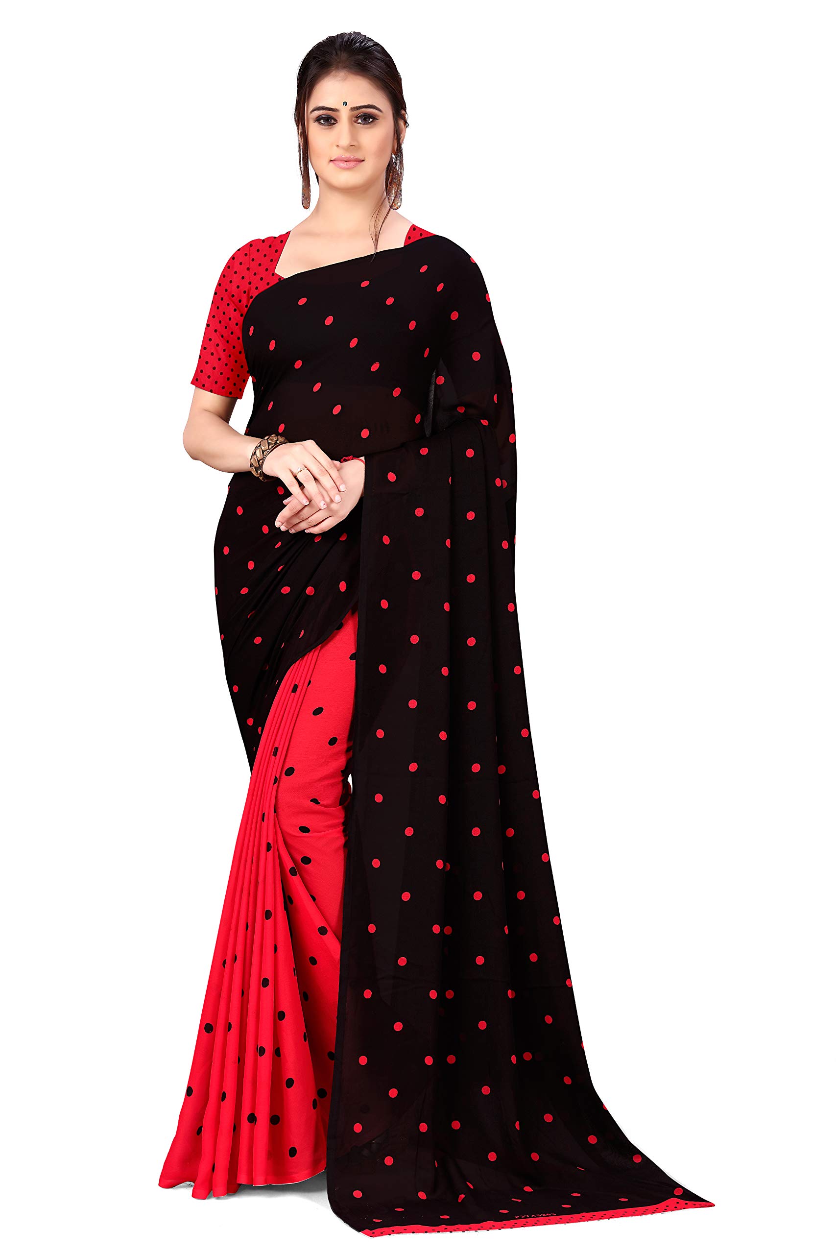 anand sarees SAREES Women's Polka Print Georgette Saree with Matching Blouse Piece | Stylish & Beautiful Fancy Saree for Festivals, Wedding, Parties, Casual Outings-picture-33