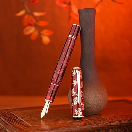 Miniatura 8 de Hongdian N8 - Pluma estilográfica de resina acrílica blanca, punta fina de iridio chapada en plata, pluma de escritura suave con convertidor y juego