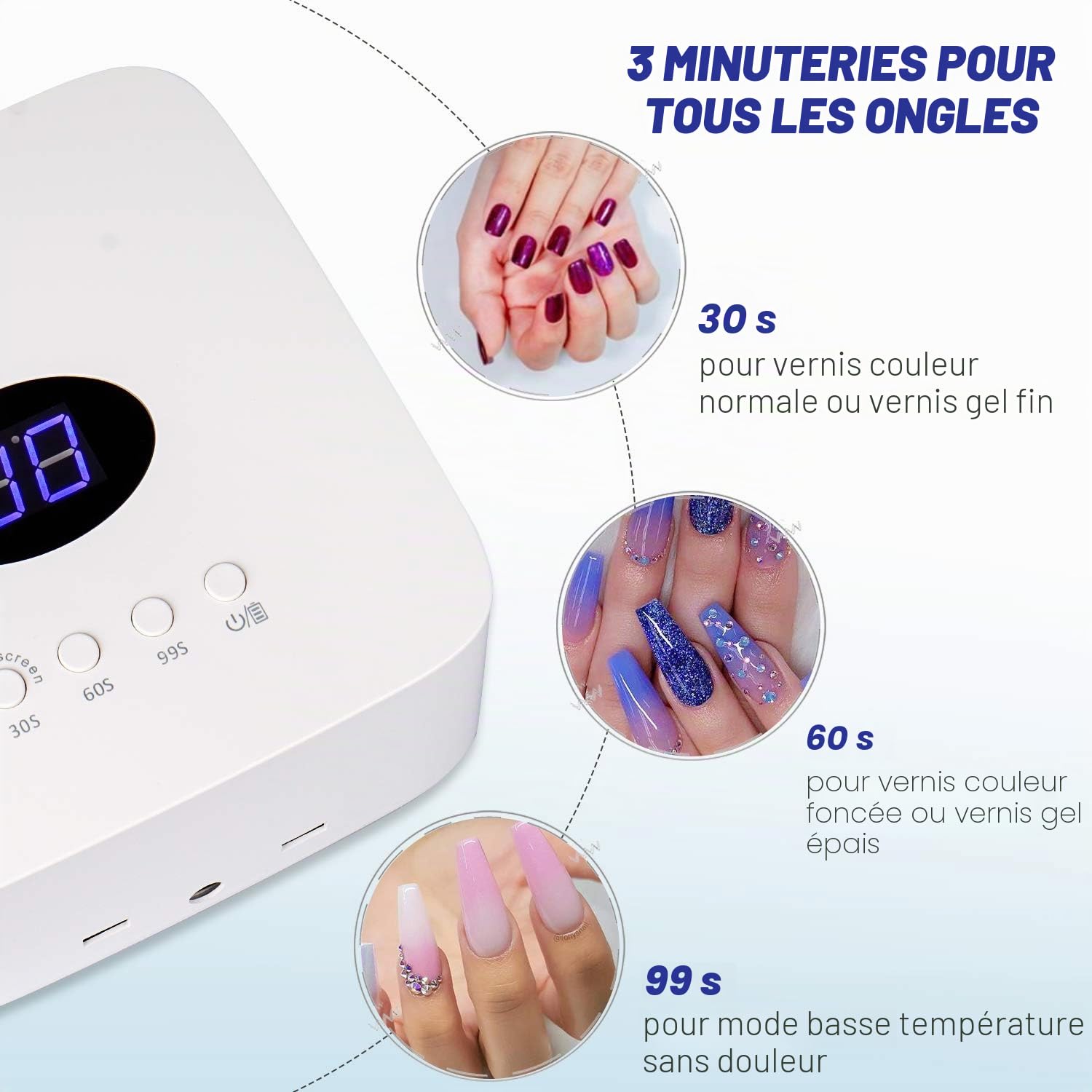 AZ GOGO Lampe UV/LED sans fil pour ongles - Rechargeable, multi-usages - pour vernis gel - pour la maison et le salon