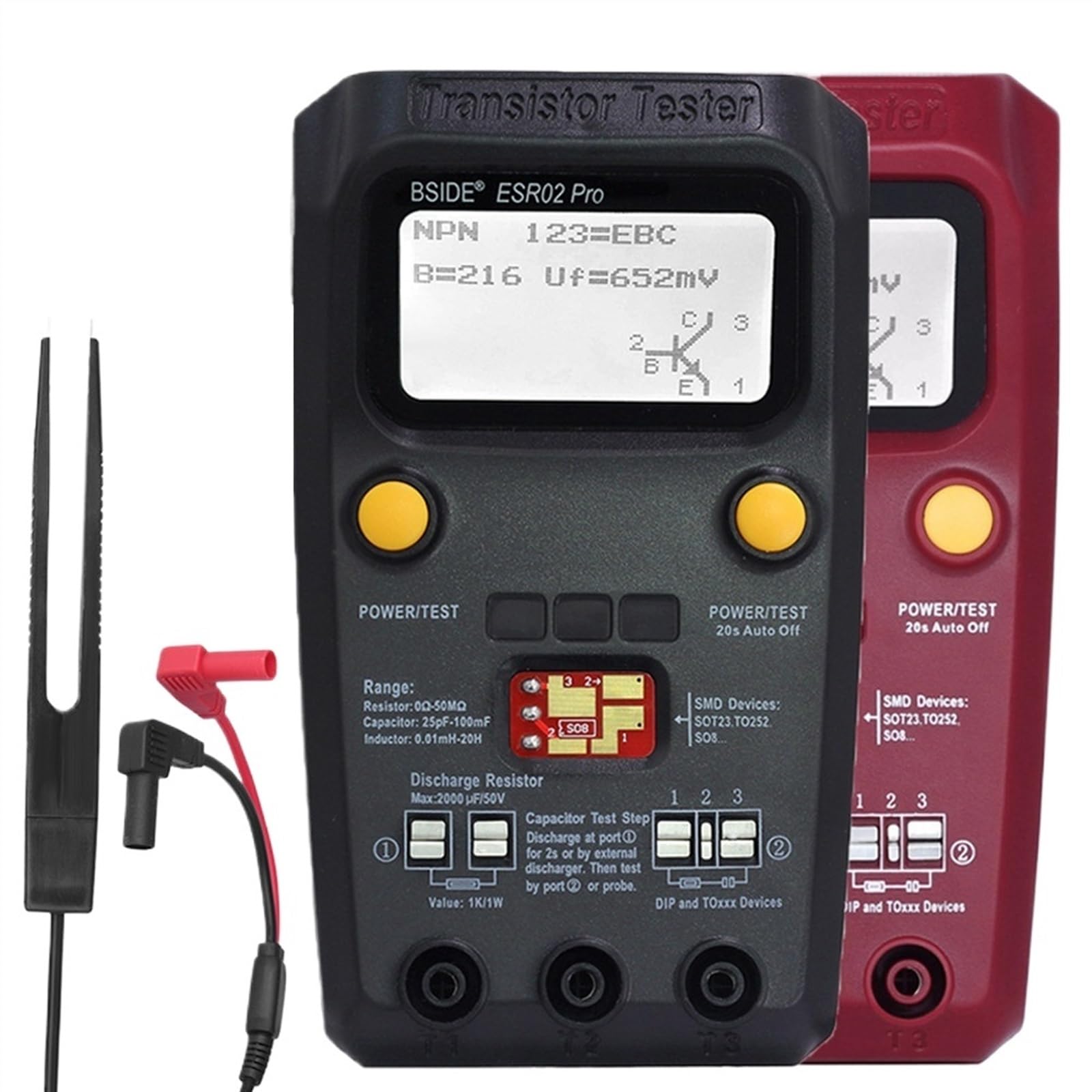 Multiuso Transistor ESR/SMD Tester ESR02pro Smart Diodo Triodo Capacità Resistore Meter Misuratore LCD Test MOS/PNP/NPN(ESR02PRO-Test clip)