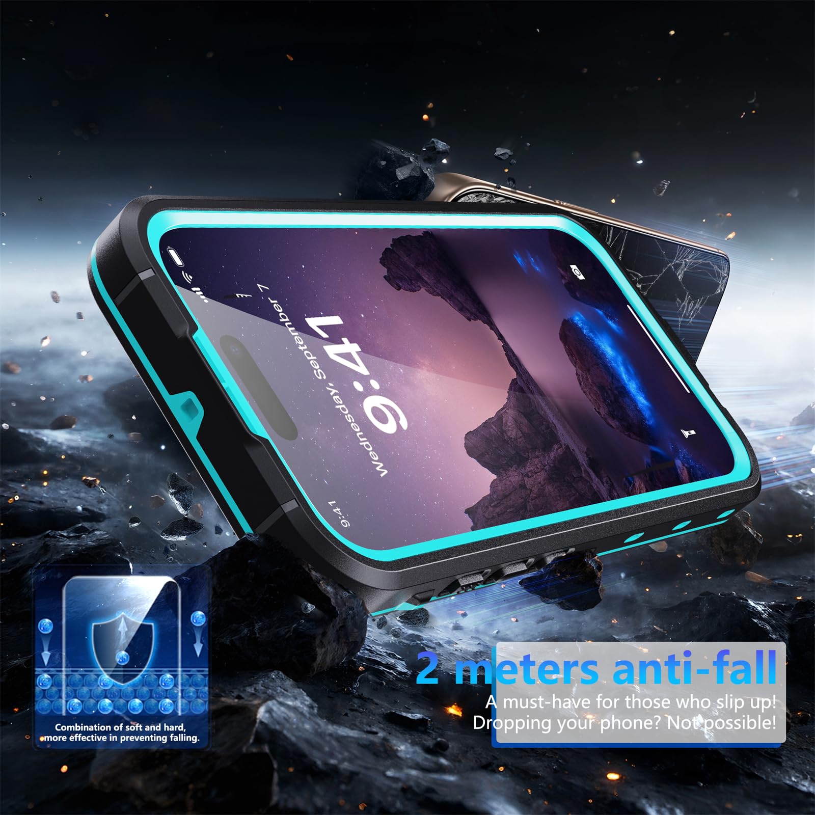 Wodoodporne etui do iPhone'a 17 Pro Max/17 Pro/17 Air/17, kompatybilne z MagSafe z certyfikatem IP68, podwodne, w pełni uszczelnione etui z wbudowaną osłoną ekranu (niebieskie, iPhone 17)