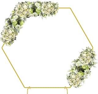7.2FT Hexagon Wedding Arch, Metal Arch Backdrop Stand for Wedding Party Decoration Graduation Anniversary Baby Shower Background, Indoor Outdoor Backdrop Frame Decoration(Golden)